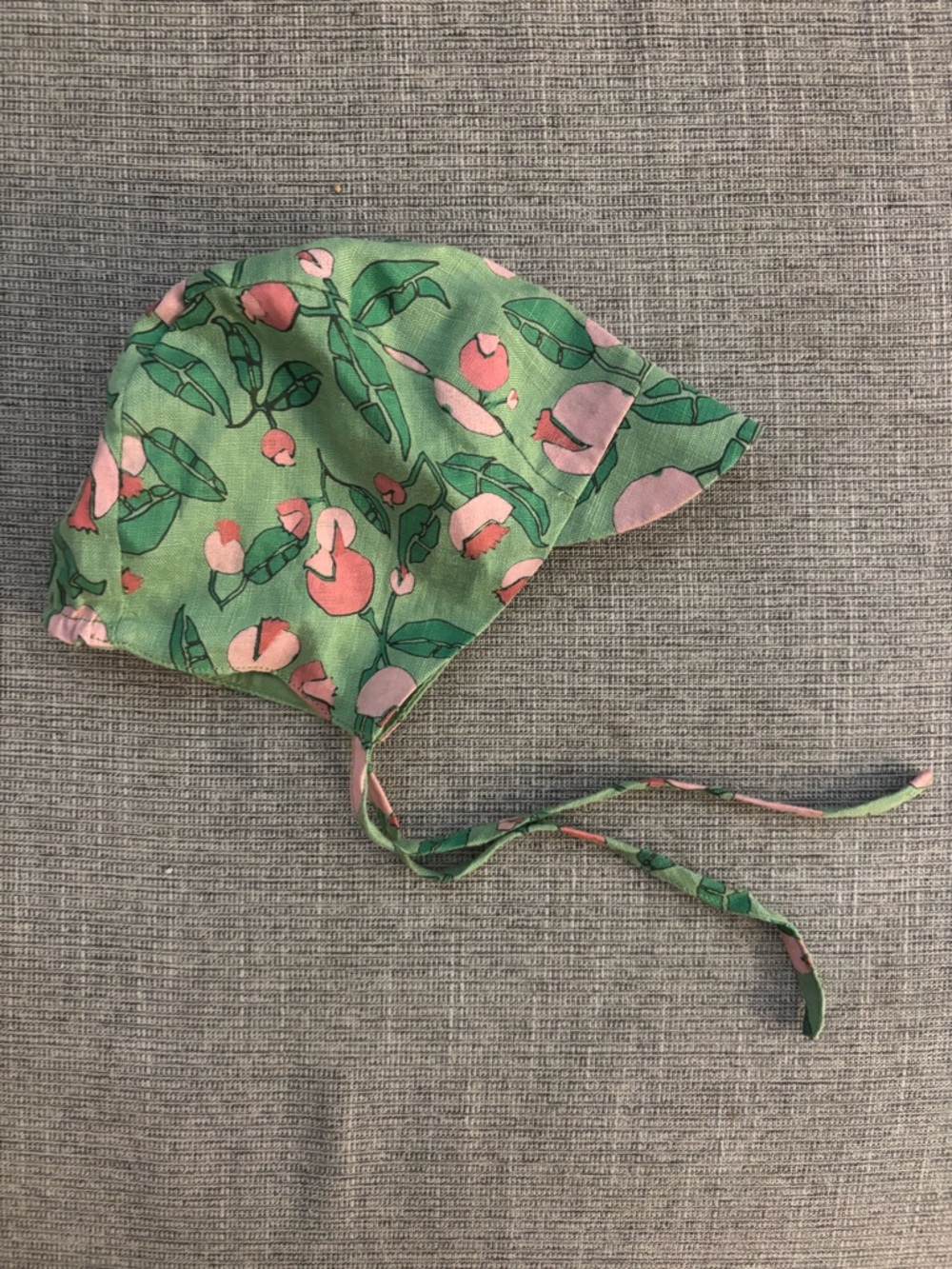 Oeuf Green Bonnet with Pink Floral Print